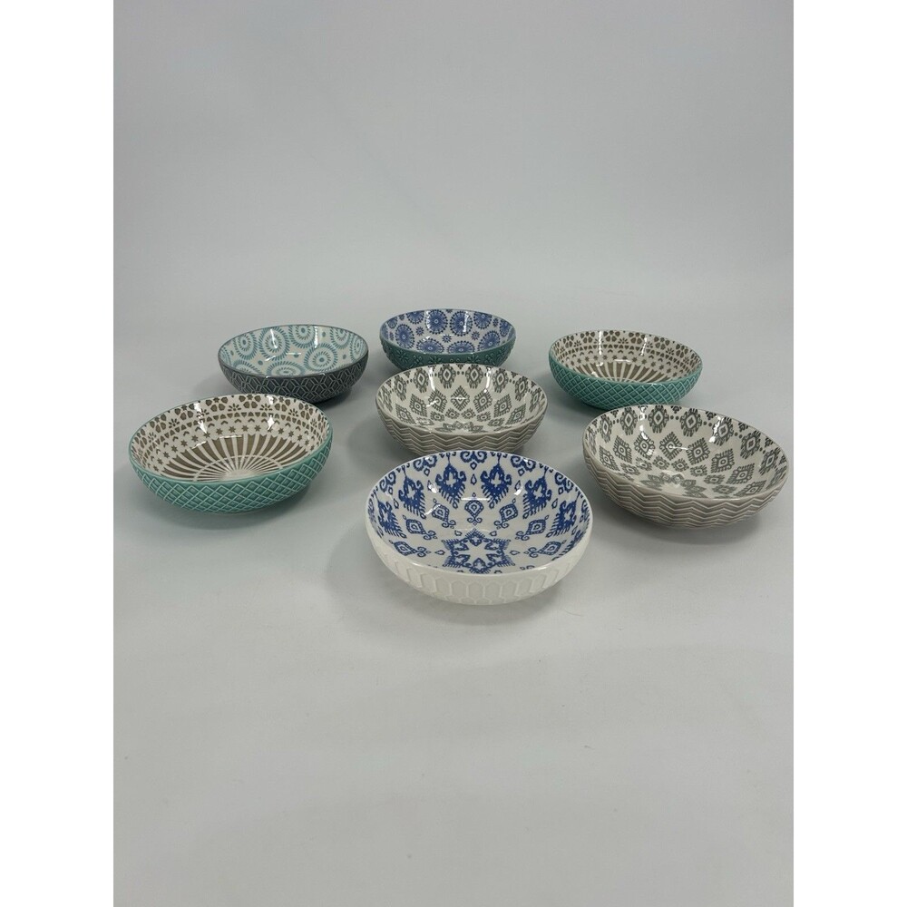 Signature Housewares Pad Print 5.5" Shallow Bowls Set of 7 Different Designs